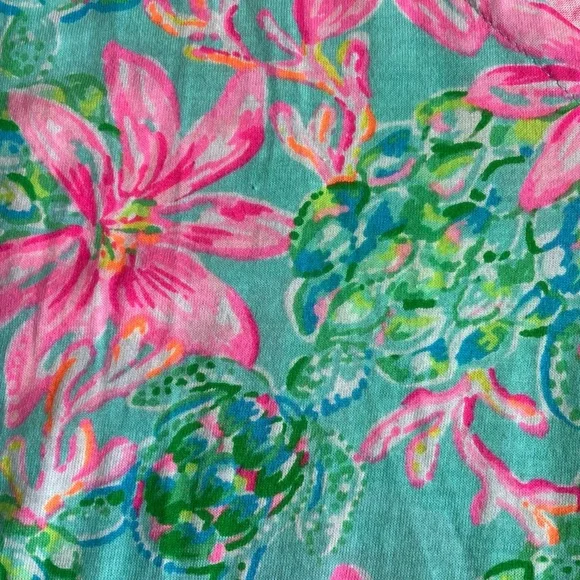 Lilly Pulitzer Green & Hot Pink Floral Flutter-Sleeve Tiered Dress - Picture 10 of 10